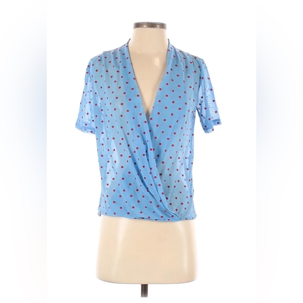 Zara Trafaluc Sheer Blue Polka Dot Top